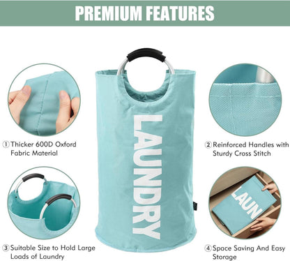 125L Faltbarer Wäschekorb in Hellblau XL - Zusammenklappbar