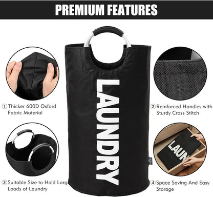DOKEHOM 125L Große Faltbare Wäschekörbe Schwarz XL Standsäcke