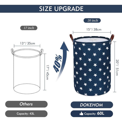 DOKEHOM 20-Inch Baumwolle Runde Wäschekorb Lagerung (Blau