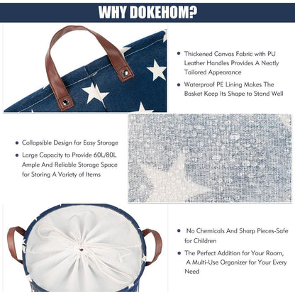 DOKEHOM 20-Inch Baumwolle Runde Wäschekorb Lagerung (Blau