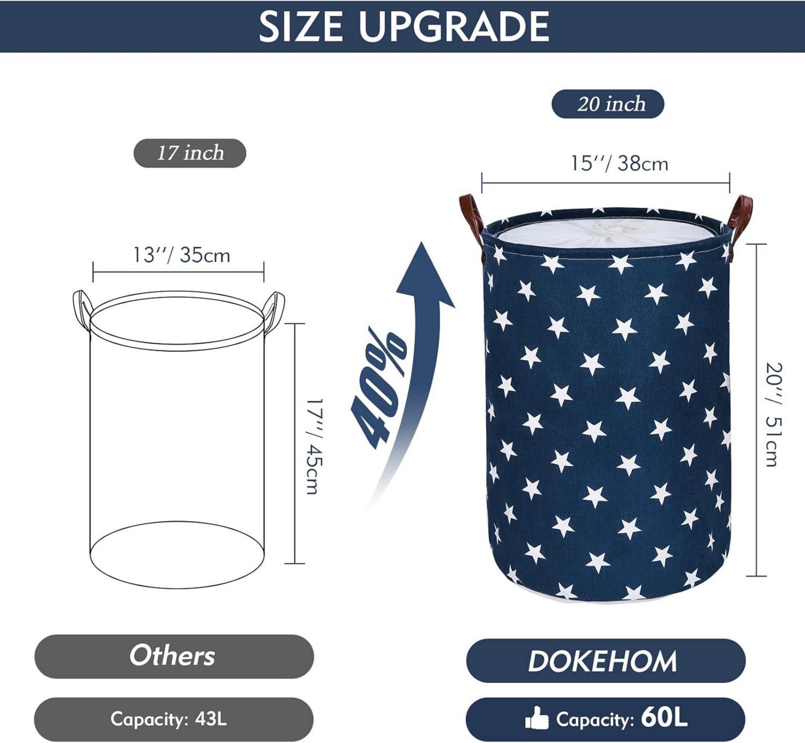 Faltbarer Verdickter Runder Wäschekorb Baumwolle Blau Star 20 Zoll