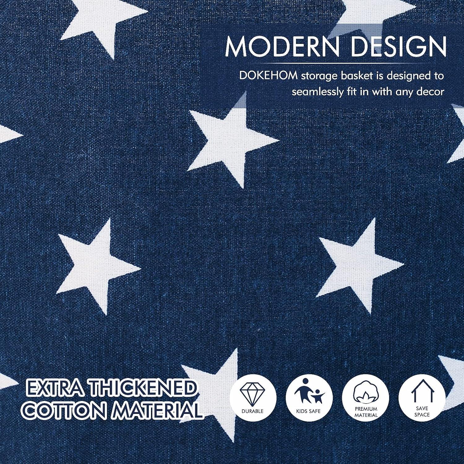 DOKEHOM 20-Inch Verdickte Faltbare Wäschekorb Baumwolle Blau Star