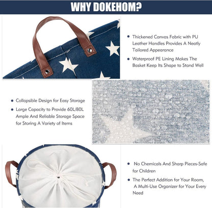 Runder Wäschekorb 20 Zoll Groß Blau Baumwolle Tunnelzug