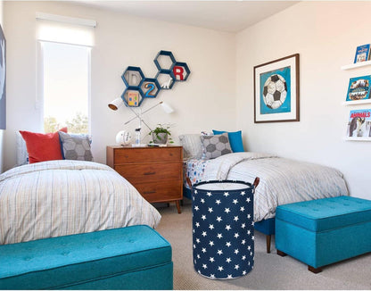 Runder Wäschekorb 20 Zoll Groß Blau Baumwolle Tunnelzug