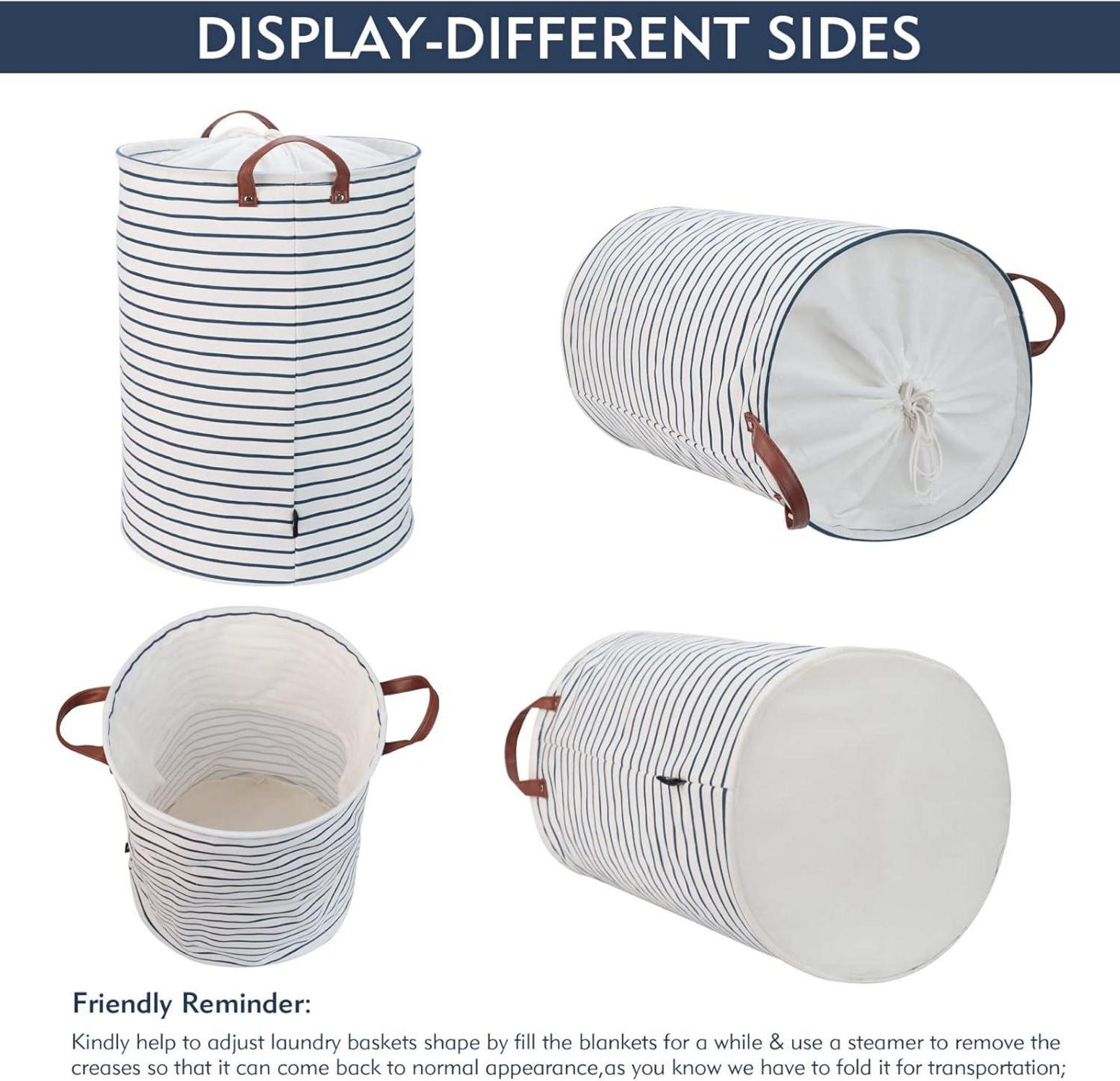 20-Inches Verdickte Faltbare Runde Lagerung Wäschekorb Baumwolle Blau