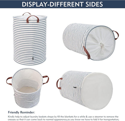 20-Inches Verdickte Faltbare Runde Lagerung Wäschekorb Baumwolle Blau