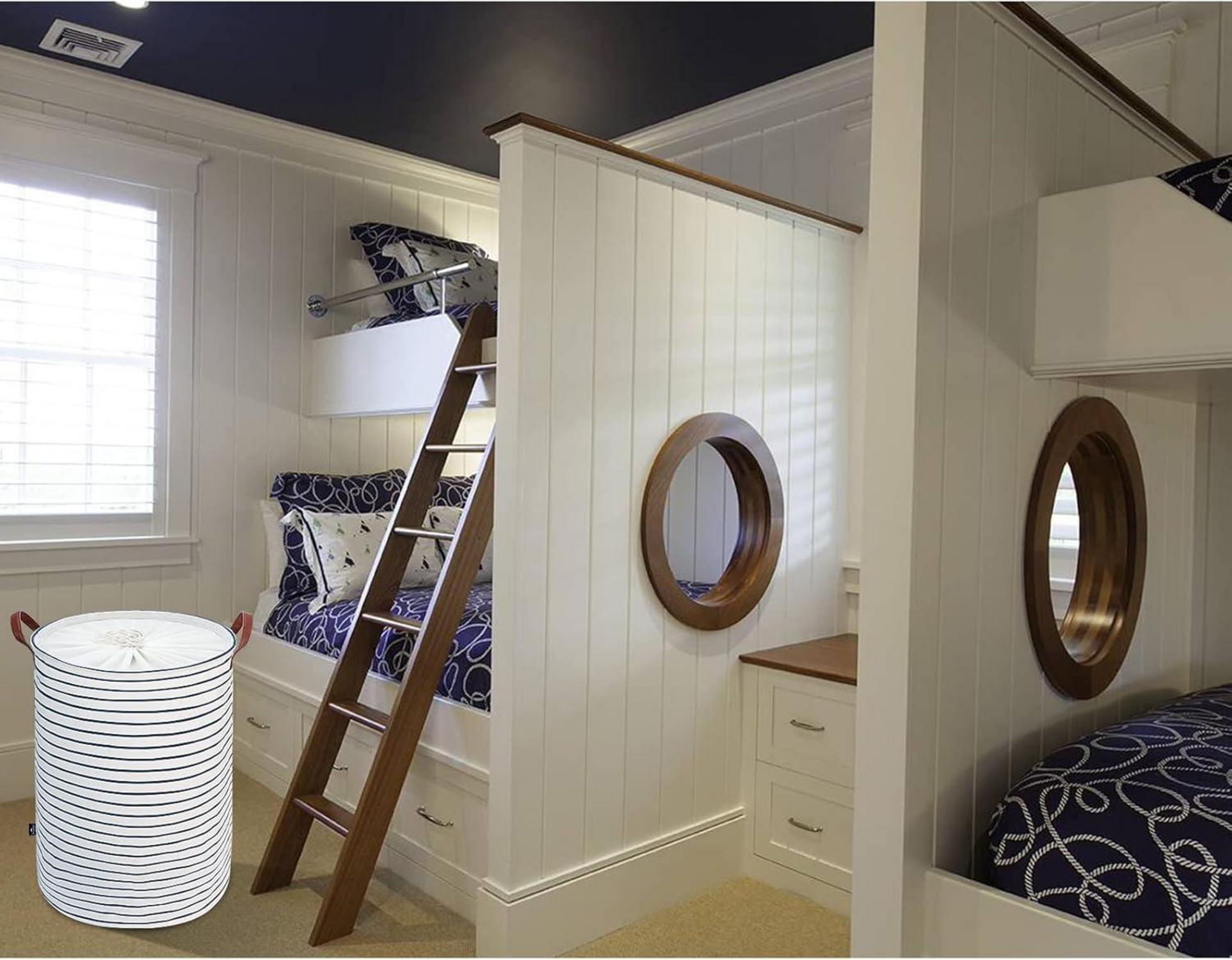 Faltbare Runde Wäschekörbe 20 Zoll Baumwolle Blau mit Tunnelzug