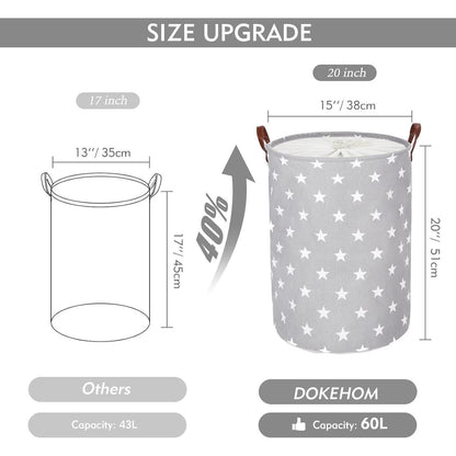 DOKEHOM 20-Inch Verdickte Faltbare Runde Lagerung Wäschekorb