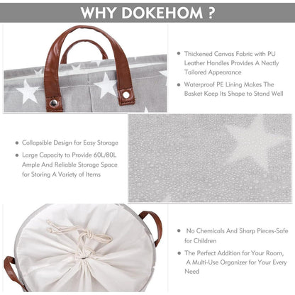 DOKEHOM 20-Inch Verdickte Faltbare Runde Lagerung Wäschekorb