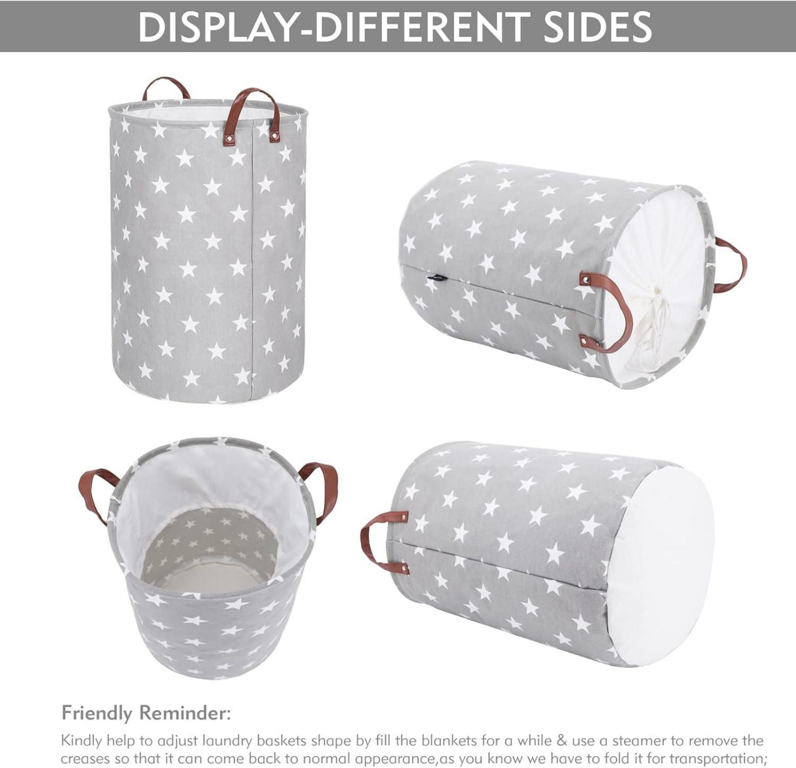 20-Inches Verdickte Faltbare Runde Lagerung Wäschekörbe Baumwolle Grau