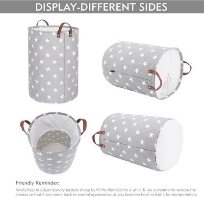 20-Inches Verdickte Faltbare Runde Lagerung Wäschekörbe Baumwolle Grau