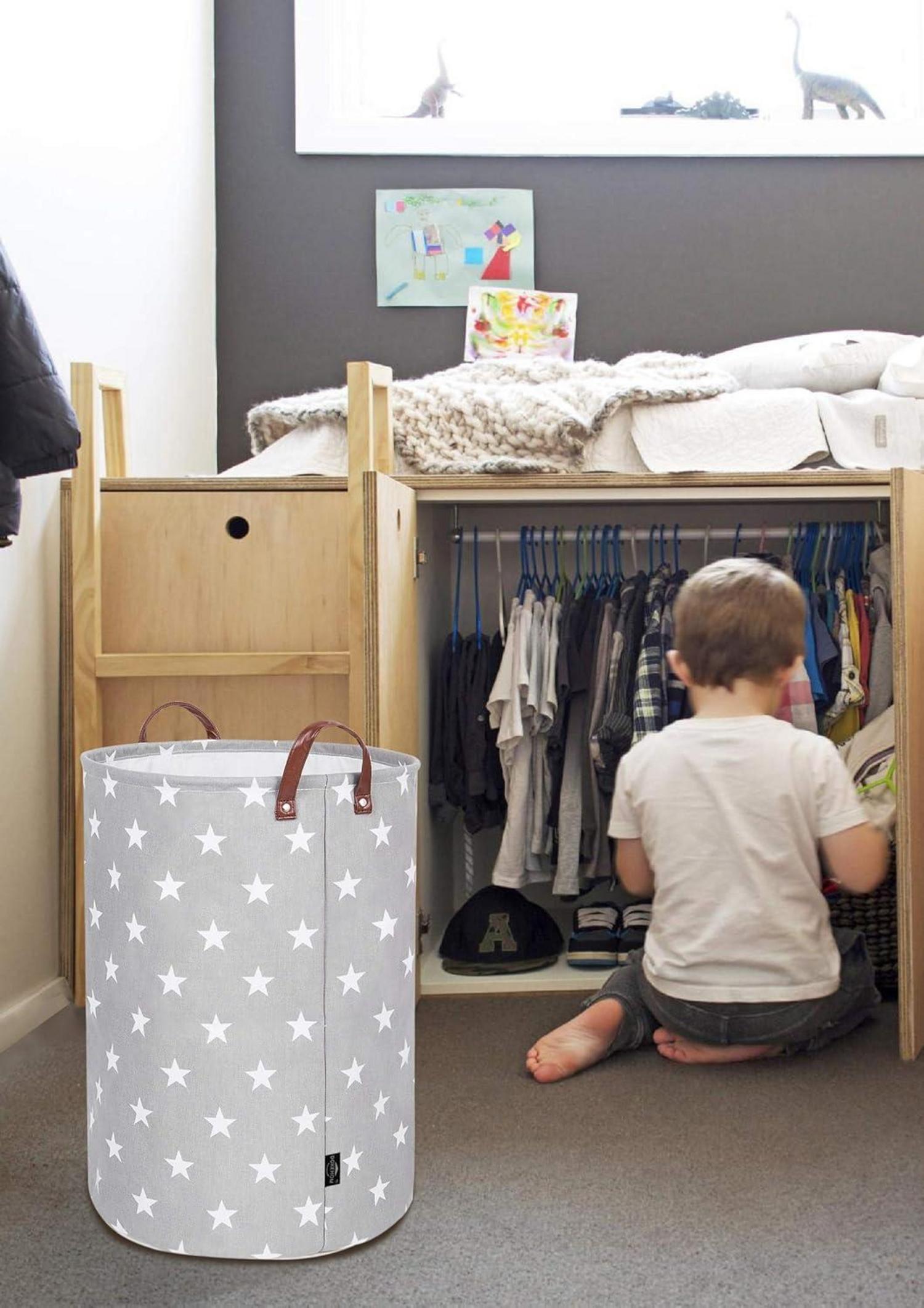 DOKEHOM 20-Inch Verdickte Faltbare Runde Wäschekörbe Baumwolle Grau Star L