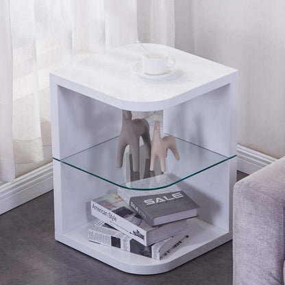 Moderne Runder Beistelltisch Holz Hochglanz Glas Ebenen