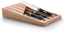 Steakmesser Set Edelstahl Wellenschliff 4-Stück mit Buchenholzblock