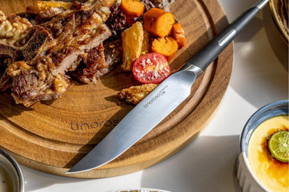 Steakmesser Set Edelstahl Wellenschliff 4-Stück mit Buchenholzblock