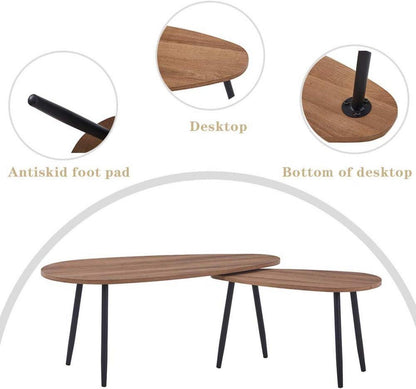 Runder Holz Couchtisch 2er Set Beistelltisch Wohnzimmer Braun