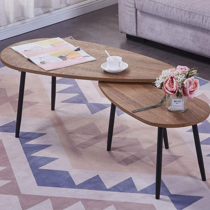 GOLDFAN 2er Set Couchtisch Rund Holz Beistelltisch Wohnzimmer Oval