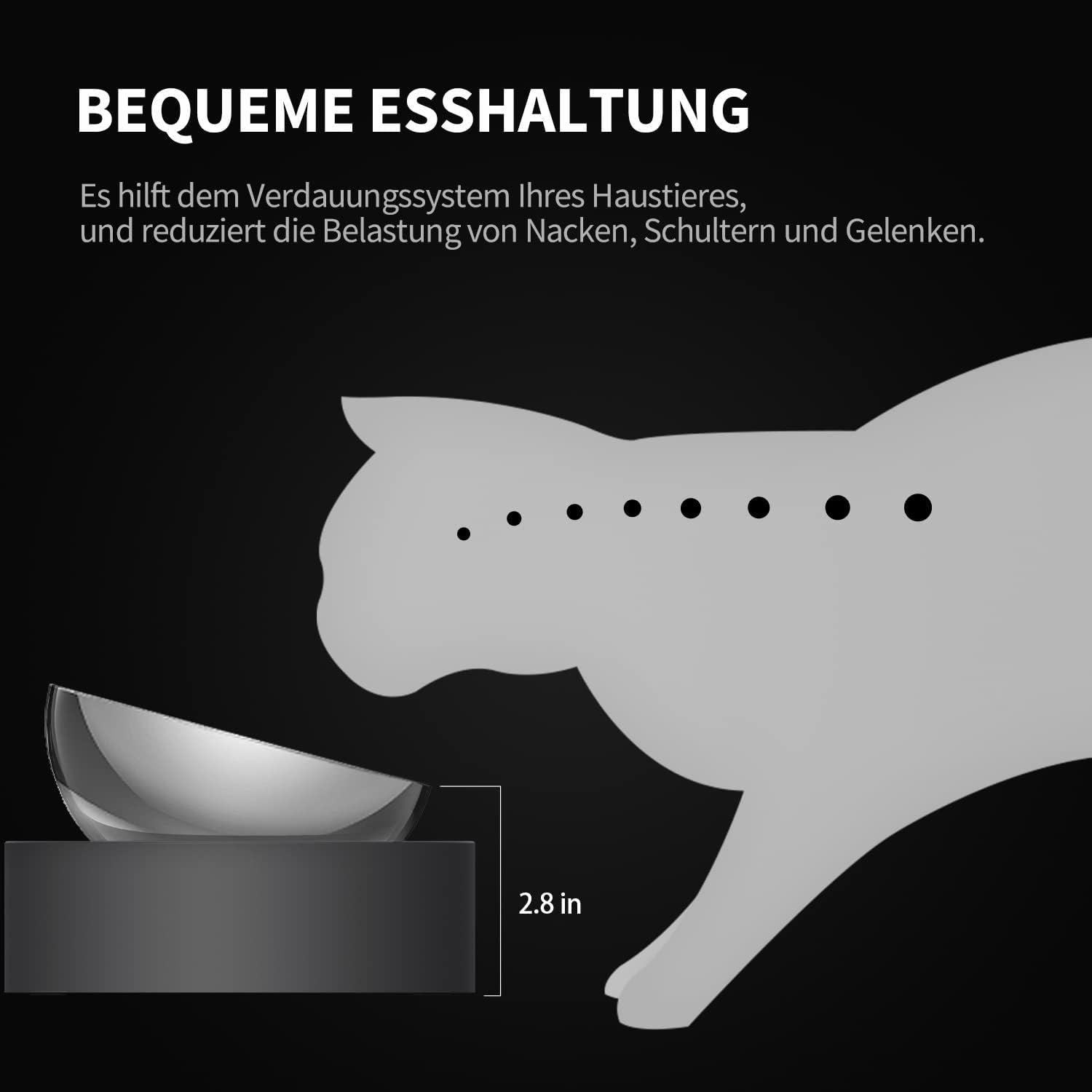 Erhöhte Futterschüssel aus Edelstahl geneigt für Katzen Hunde