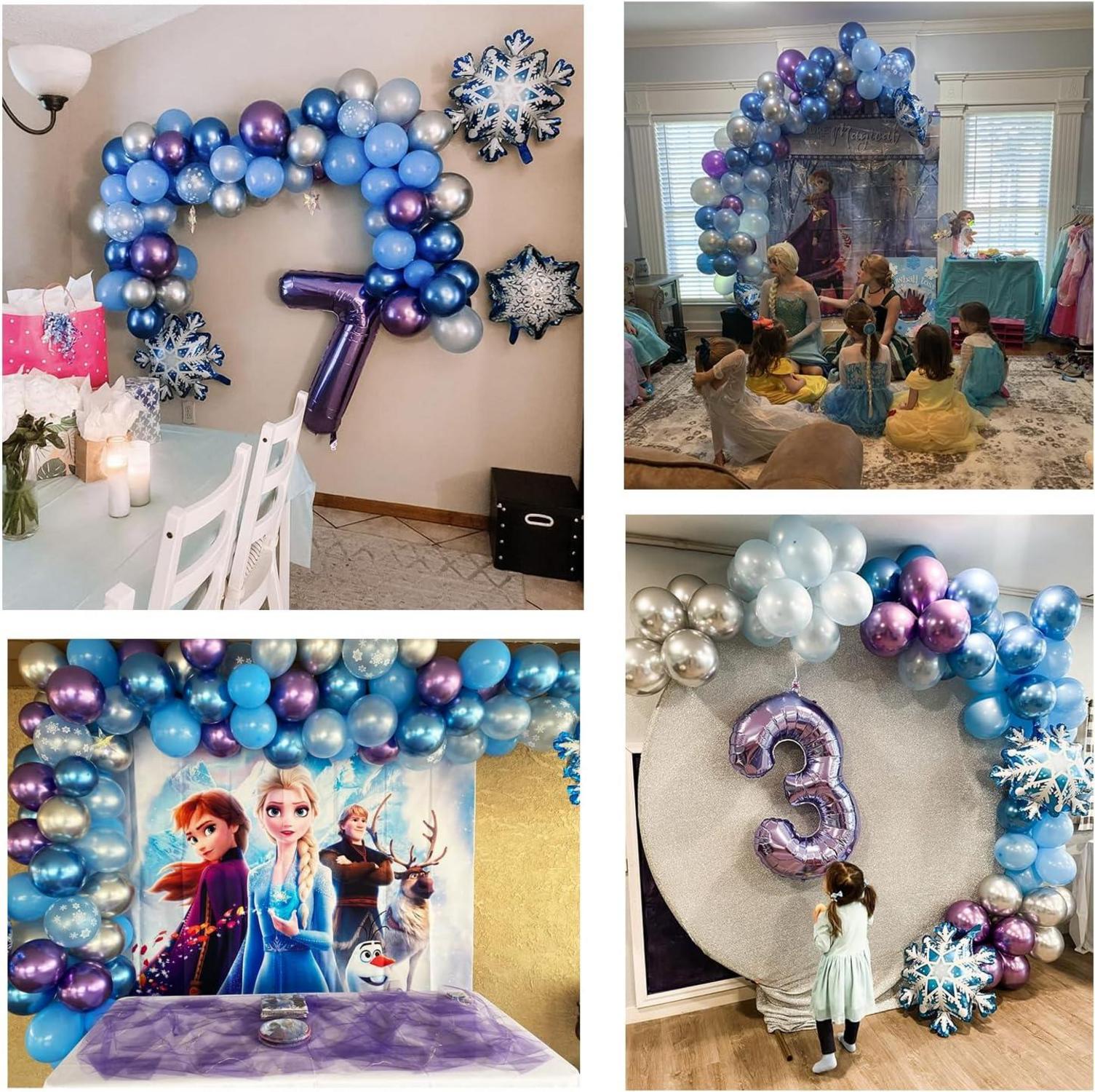Schneeflocken Luftballon Garland Arch Set Blau Weiß Silber violett 99er Pack