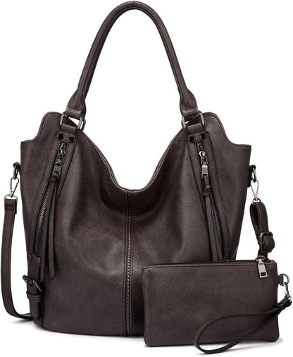 Damen Handtaschen Set Groß Leder Umhängetasche Schultertasche Hobo