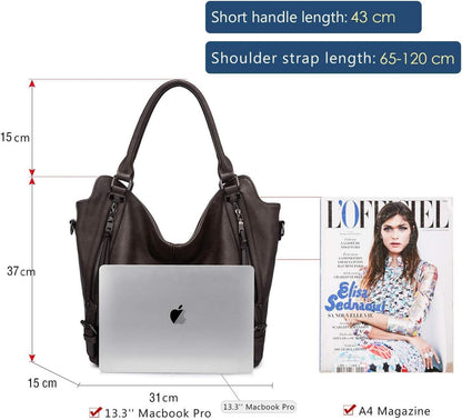 Realer Damen Handtaschen Set Schultertasche 2pcs Grau Braun