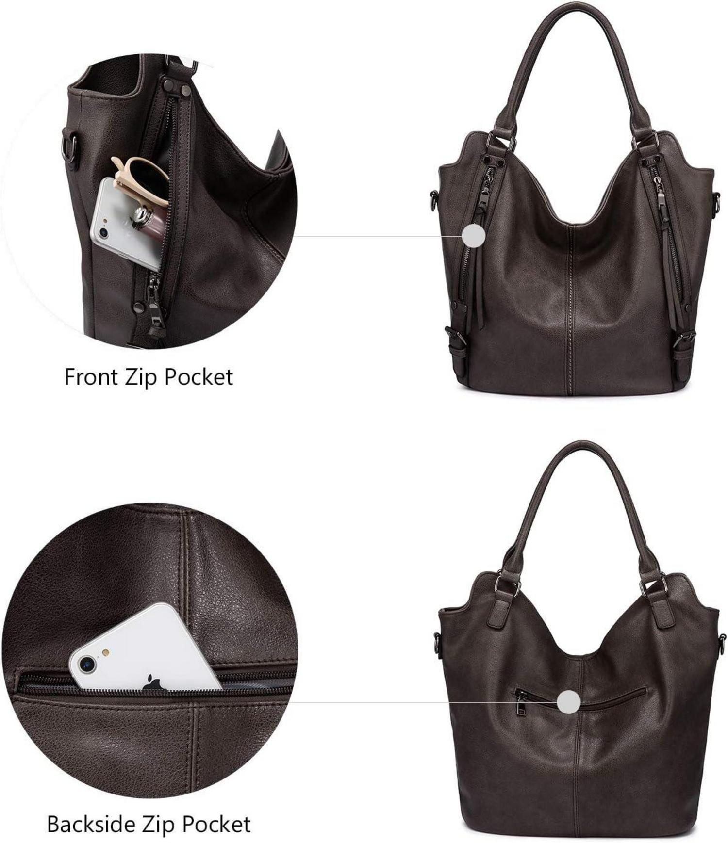 Damen Handtasche Groß Shopper Leder Umhängetasche 2-teiliges Set Grau Braun