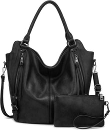 Damen Handtasche Set Schultertasche Umhängetasche Shopper Schwarz