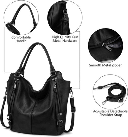 Damen Handtasche Set Schultertasche Umhängetasche Shopper Schwarz