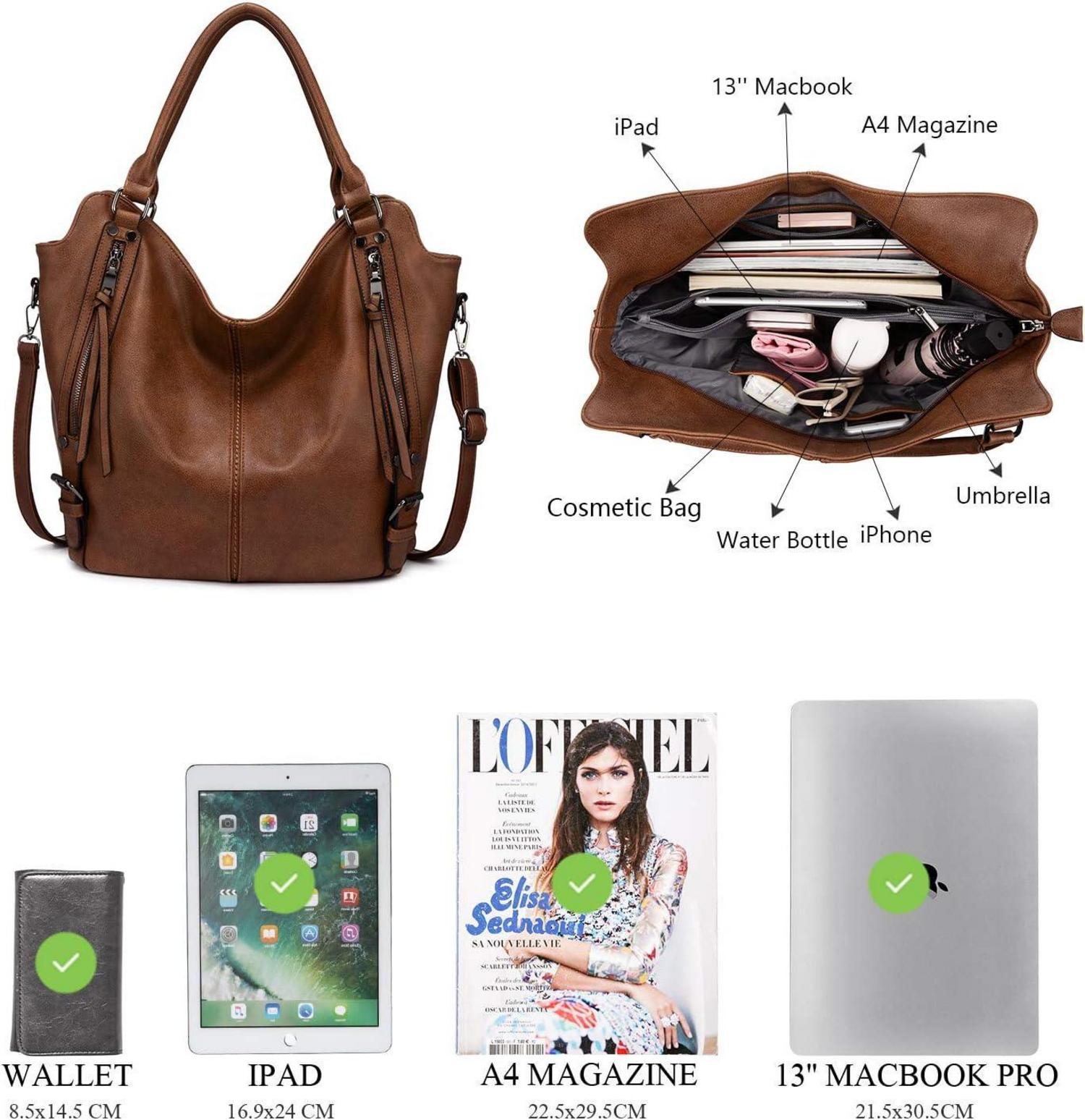 Elegante Damen Handtasche Set 2-teilig Braun Leder Shopper Groß Umhängetasche