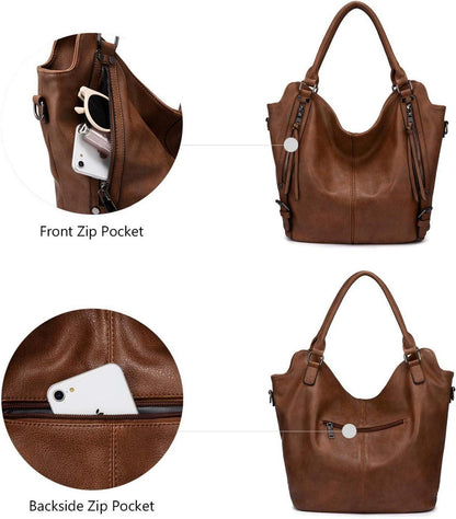 Große Damen Handtasche Schultertasche Umhängetasche Set 2-teilig Braun