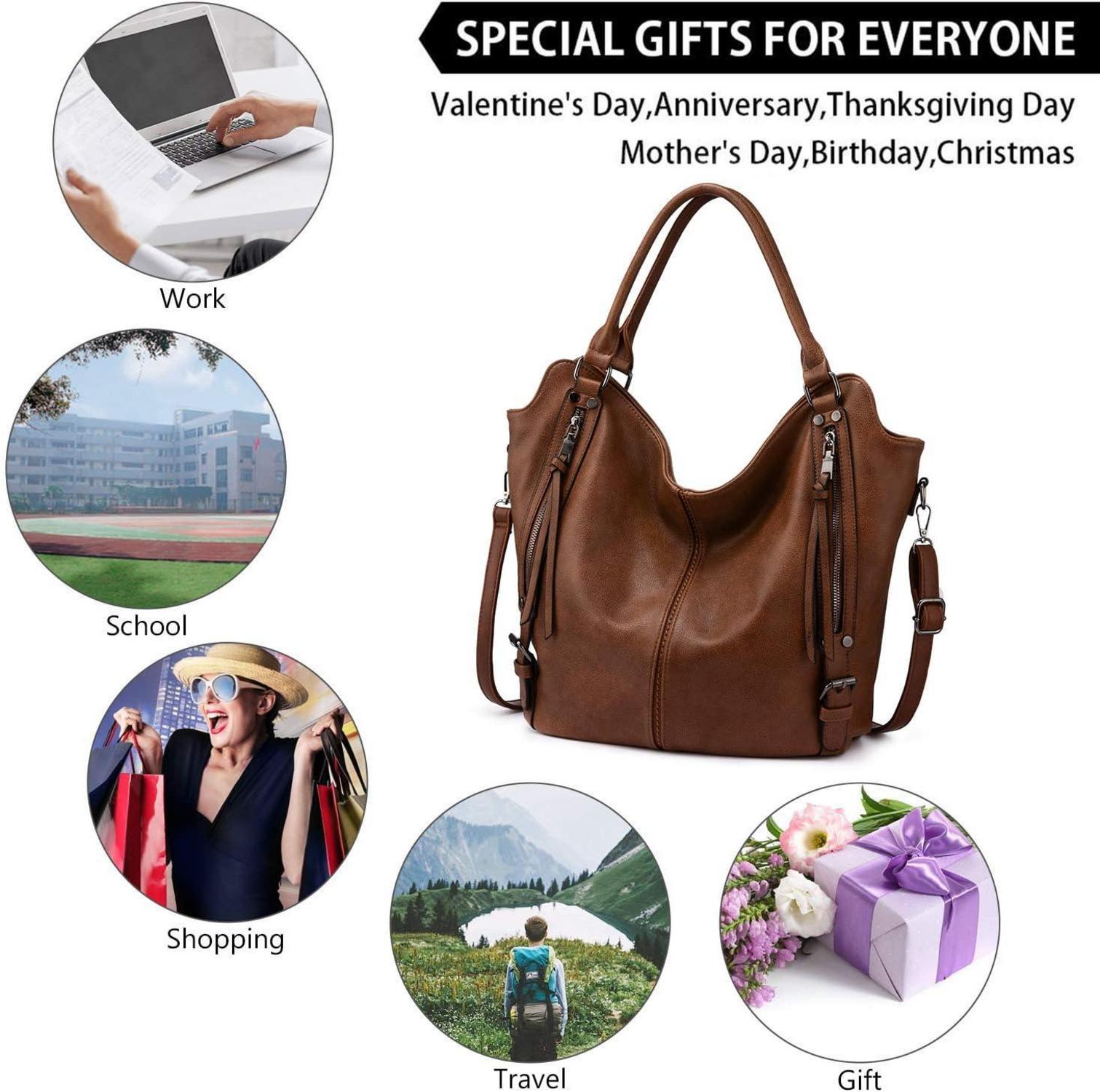 Elegante Damen Handtasche Set 2-teilig Braun Leder Shopper Groß Umhängetasche