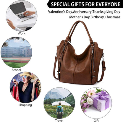 Elegante Damen Handtasche Set 2-teilig Braun Leder Shopper Groß Umhängetasche