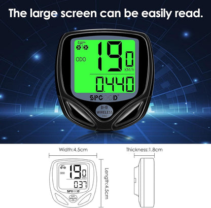 Fahrradcomputer Kabellos IP54 wasserdicht 16 Funktionen LCD Schwarz