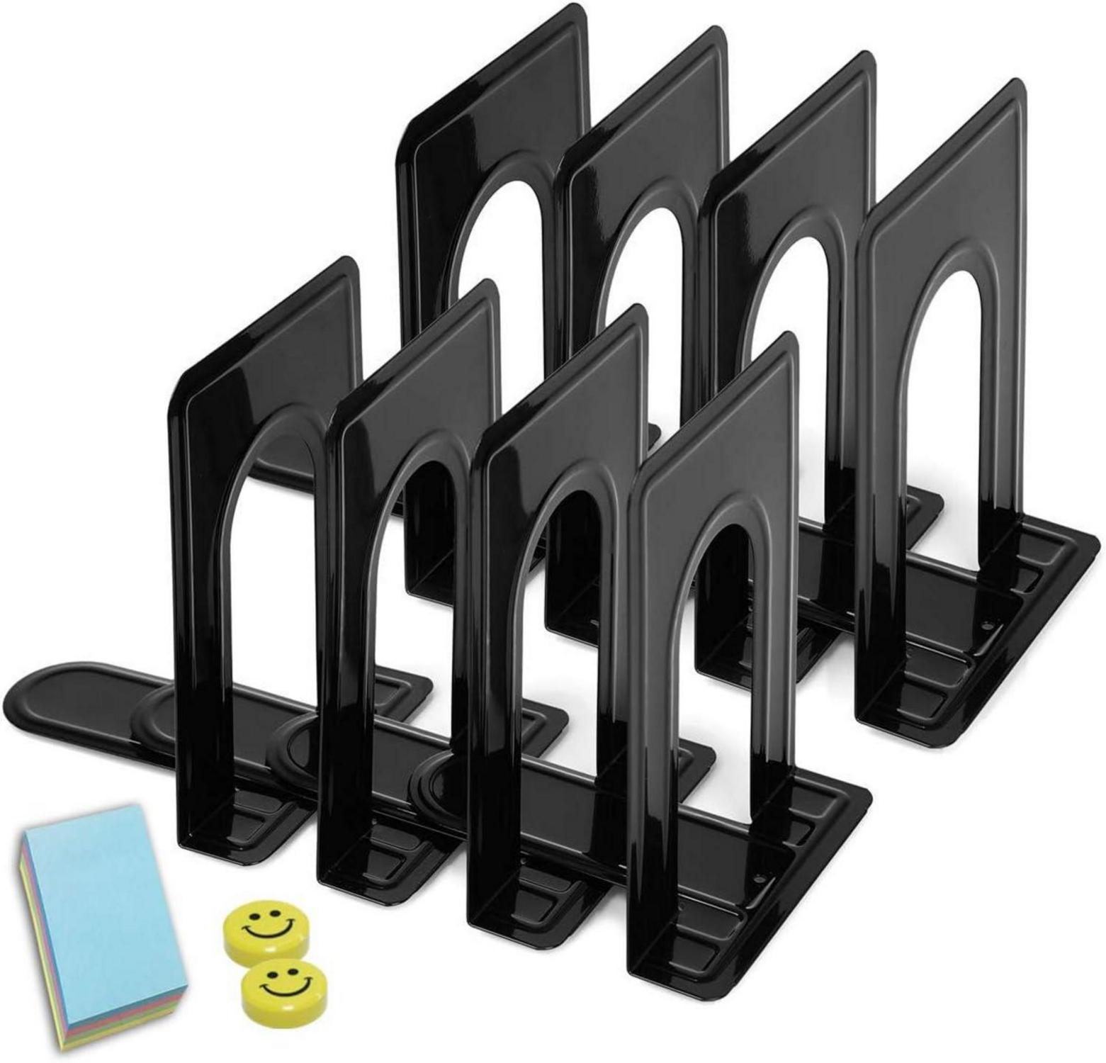 Qualsen Schwarze Metall Buchstützen-Set für Bücherregal 17x12x15cm 8