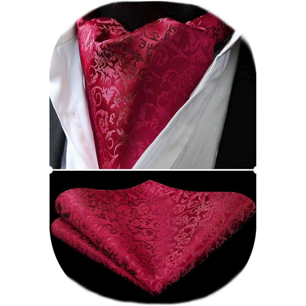 Herren Krawattenschal Set Paisley Rot mit Einstecktuch