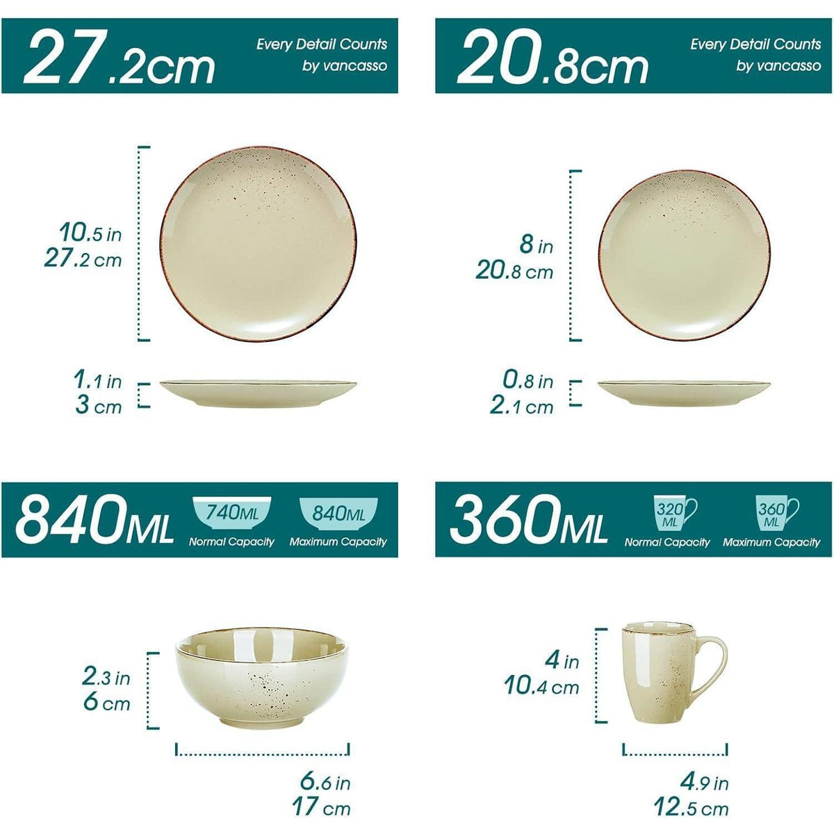 Steingut Tafelservice Set 16-teilig Vintage Natur Design Beige