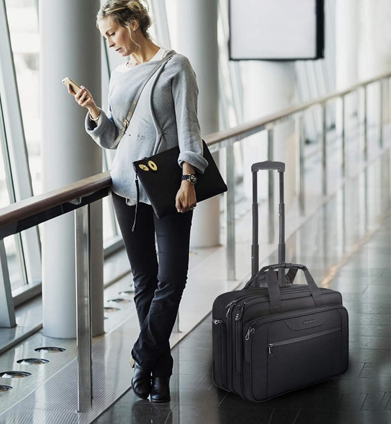 KROSER Business Trolley Handgepäck Koffer Rolling Case 17,3 Zoll RFID Schwarz