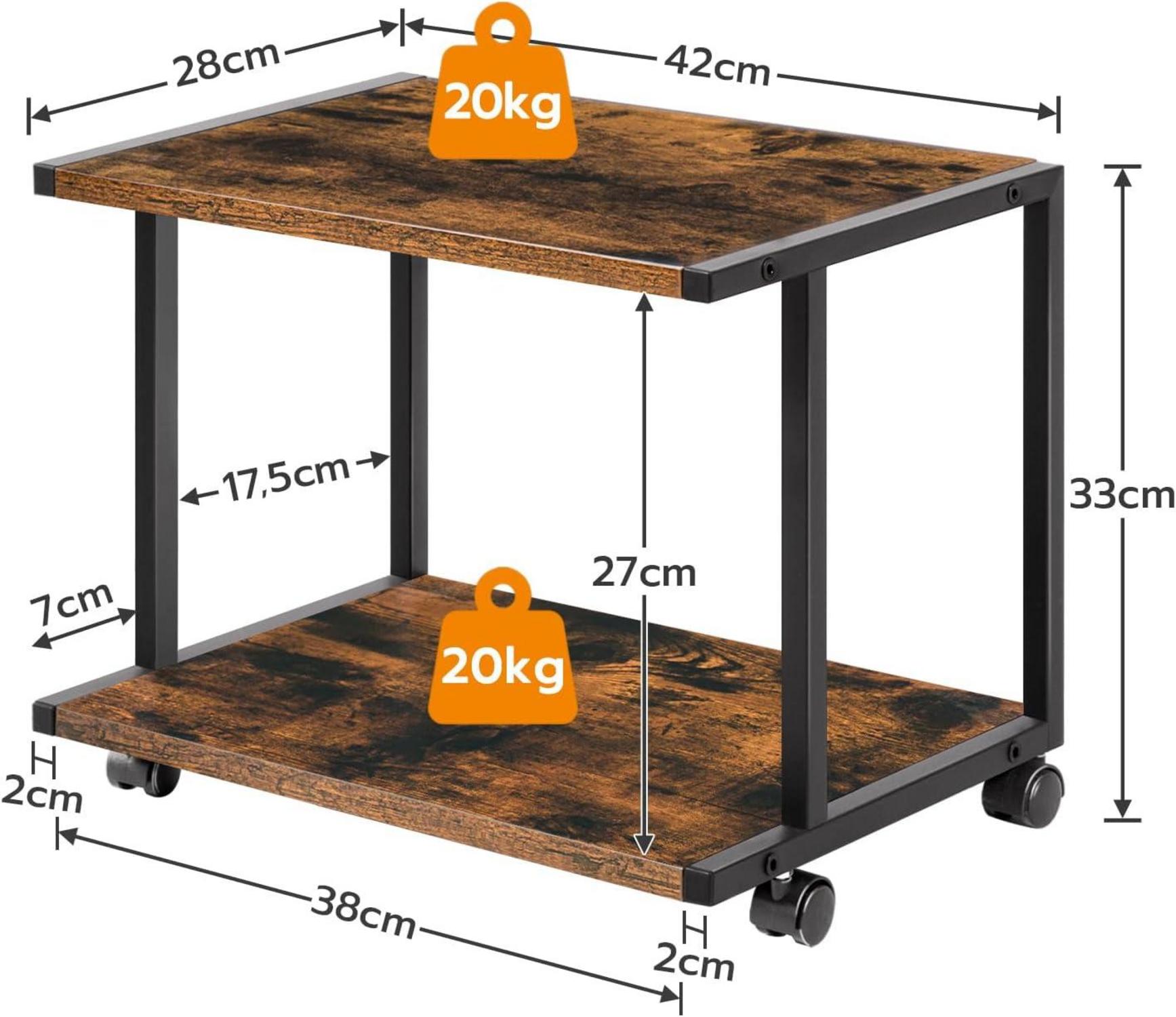 Druckertisch Druckerständer verstellbare Füße arretierbare Räder 42x28x33cm