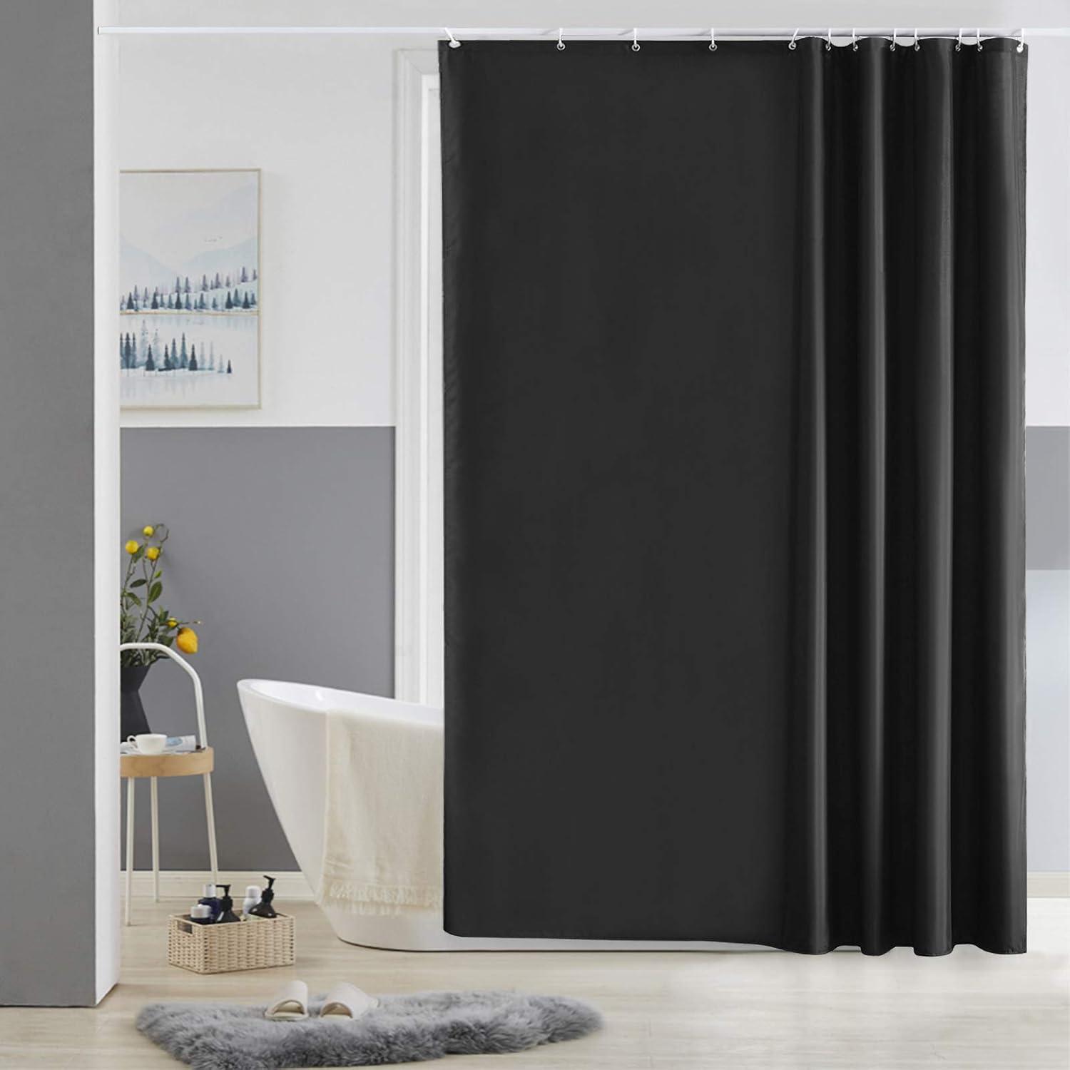 Duschvorhang 180x180 Schwarz Polyester Stoff wasserabweisend mit 12