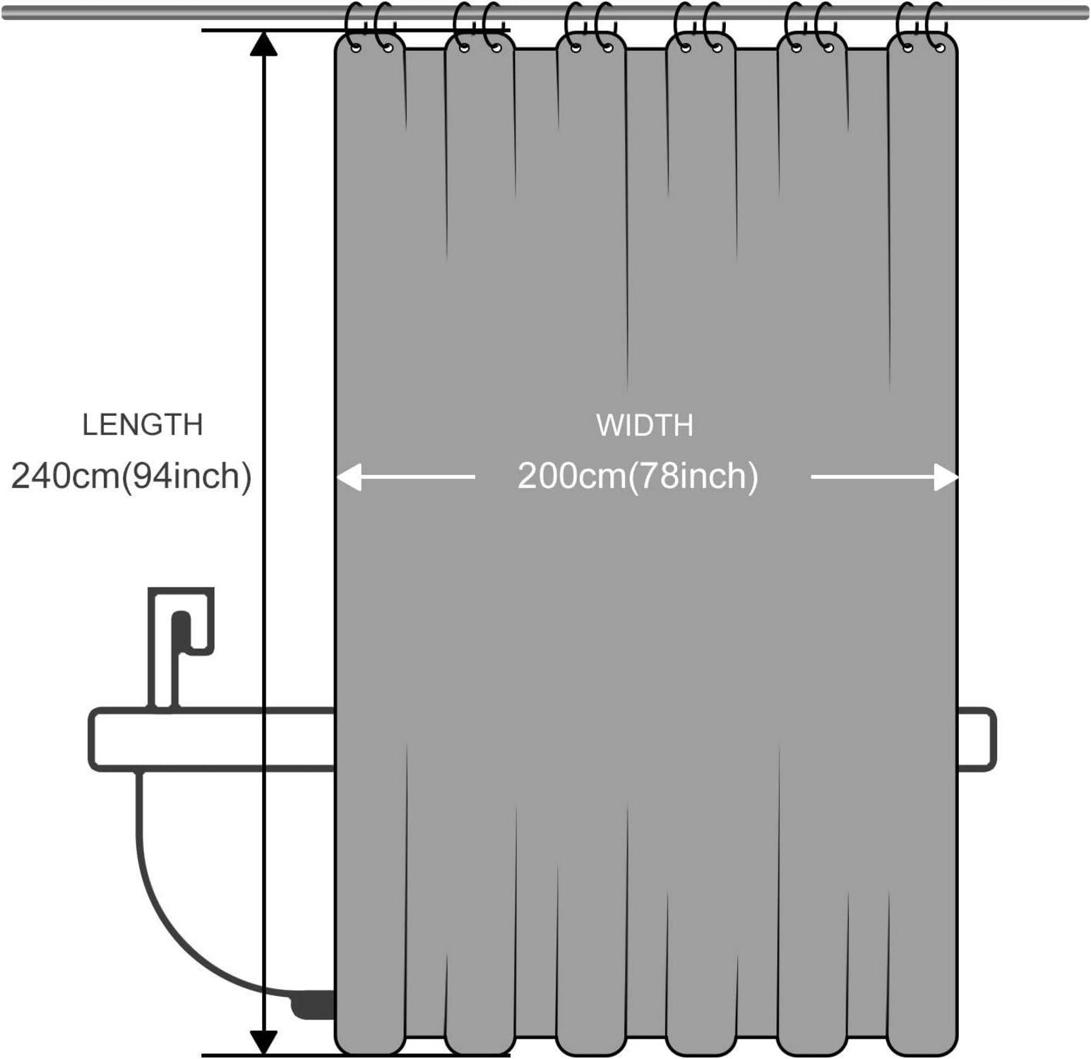 Duschvorhang Überlänge Anti-schimmel Textil 200x240cm Grau