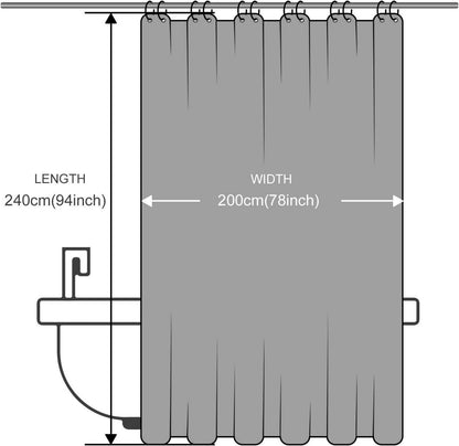 Duschvorhang Überlänge Anti-schimmel Textil 200x240cm Grau