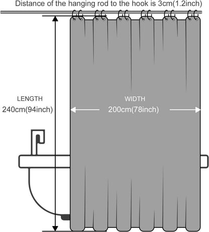 Duschvorhang Überlänge Antibakteriell und Waschbar, Beige 200x240cm