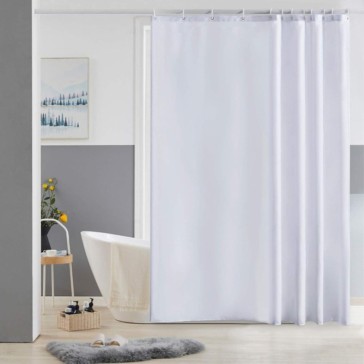 Duschvorhang Weiß 180x180cm Anti-Schimmel Wasserdicht Stoff