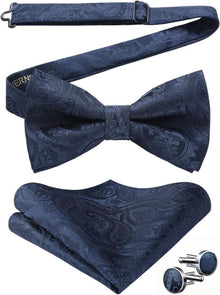 Paisley Fliege Einstecktuch Manschettenknöpfe Set blau