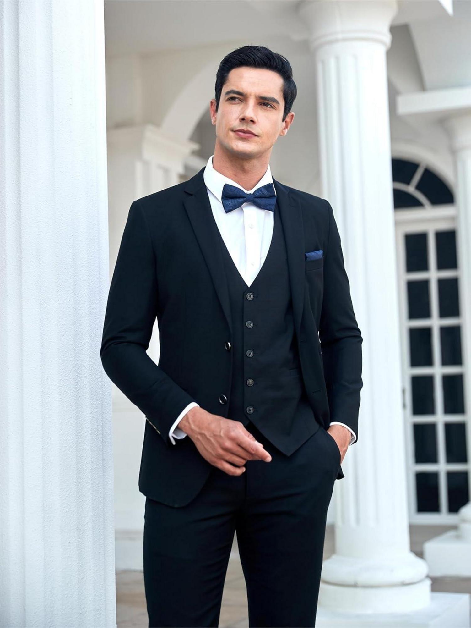 Herren Paisley Fliege Einstecktuch Manschettenknöpfe Set