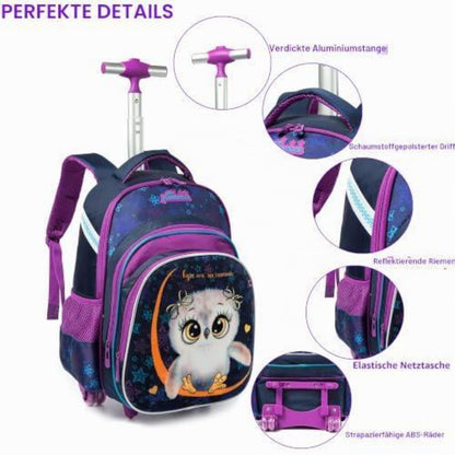 Schultrolley Rucksack Eule Grün mit Lunchbox & Federmäppchen