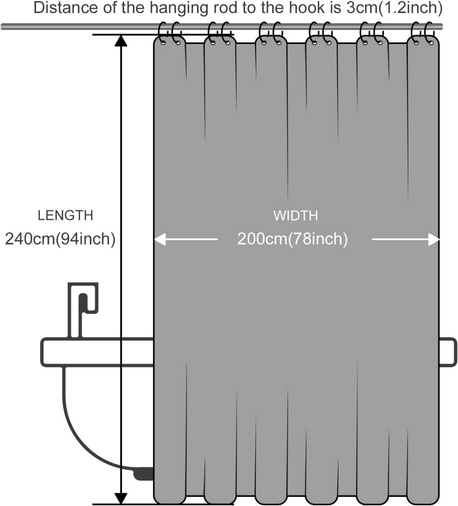 Duschvorhang Überlänge Antibakteriell Schwarz 200x240cm Waschbar