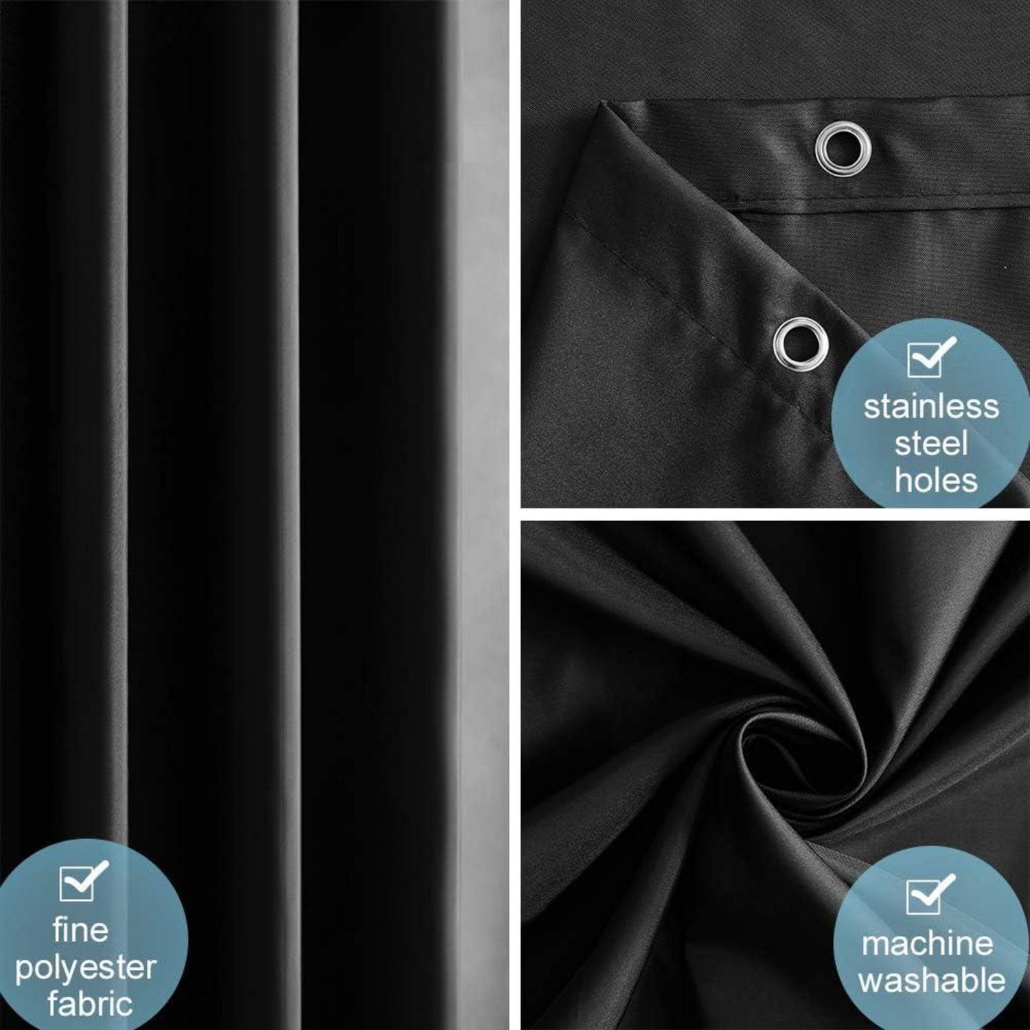 Furlinic Duschvorhang Anti-schimmel Polyester Textiler Vorhang 180x210 Schwarz 12 Haken