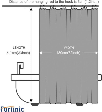 Duschvorhang Anti-schimmel aus Polyester Schwarz 180x210 & Haken