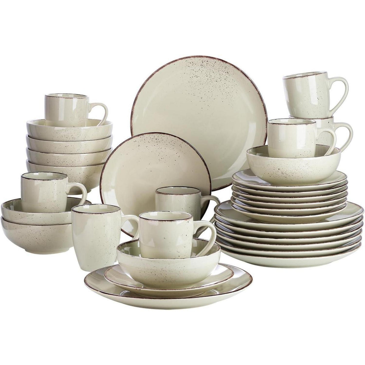 Tafelservice Set für 8 Personen, Steingut Kombiservice 32-teilig, Vintage Natur Design Beige